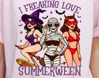 Summerween PNG: Spooky Beach Witches, Funny Halloween Shirt (Digital Download)