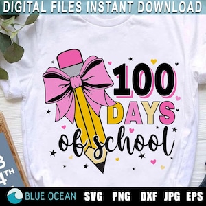 100 dias de escola PNG, 100 dias de arco de lápis, 100 dias de camisa de professor png, 100 dias SVG, 100 dias coquete SVG, Camisa de professor Png, Sublimação