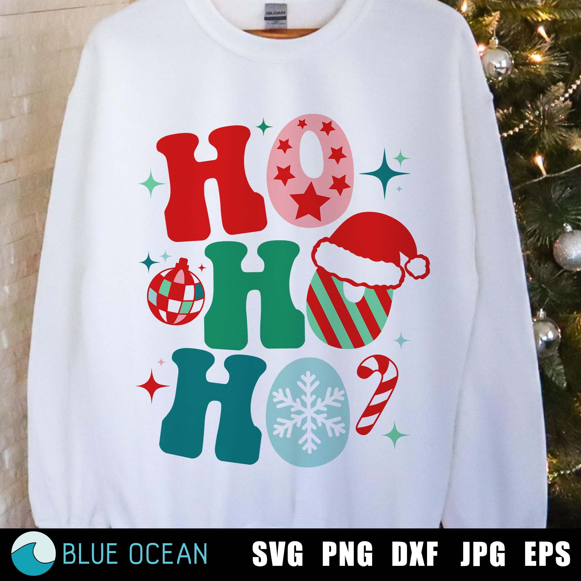 Ho Ho Ho PNG, Discokugel, Retro Weihnachten SVG, Weihnachtsmann SVG, Groovy Weihnachten png