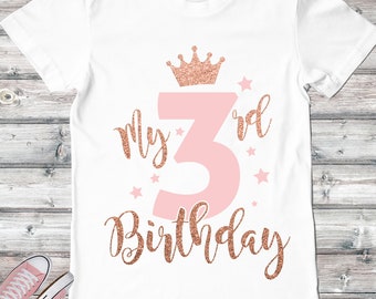 Camiseta de princesa para niña de 3 años SVG, archivos de corte de cumpleaños (descarga digital)