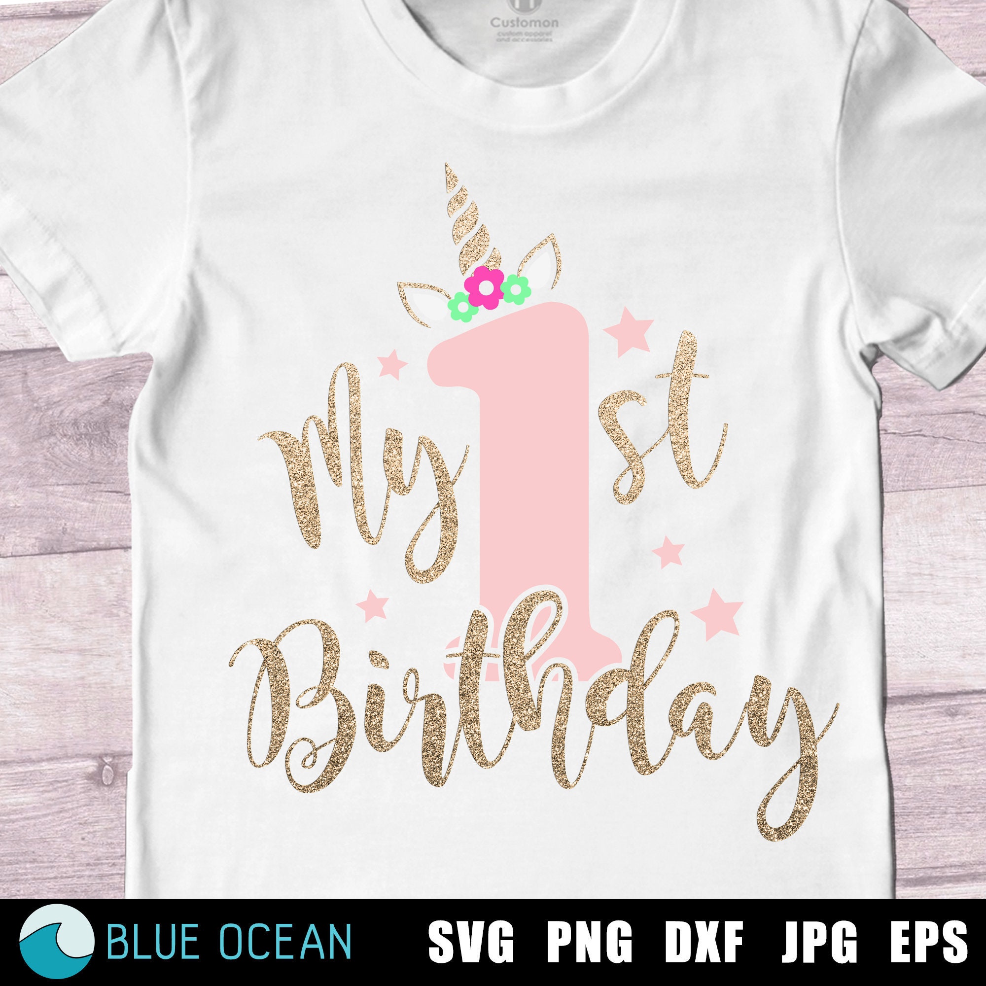 Unicornio para el primer cumpleaños de niña SVG: Archivos de corte digital