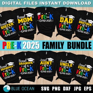SVG préscolaire 2025, famille préscolaire diplômée, préscolaire 2025, lot familial préscolaire 2025, fier de la sublimation préscolaire, Cricut