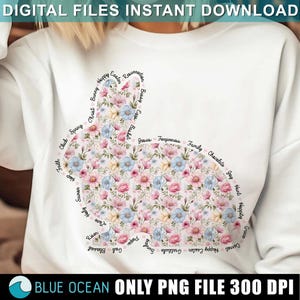Floral easter bunny png, Easter png, Retro easter png, Happy easter png, Easter words, bunny coquette png, Easter sublimation Png