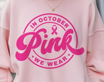 Octobre, nous portons du rose SVG : ruban de sensibilisation au cancer du sein (téléchargement numérique)