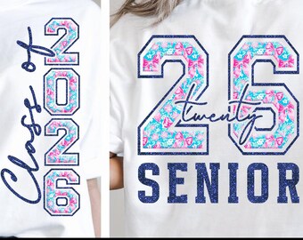 Senior 2026 Floral Coquette Glitter PNG Digitale Download Sublimatie Afstuderen Ontwerp