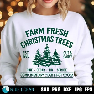 Arbres de Noël frais de la ferme SVG, décoration de Noël, ornement d'arbre de Noël svg, svg ornement de ferme, ferme d'arbres de Noël