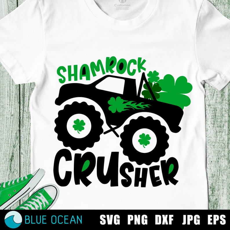 Shamrock crusher SVG, Boys St Patrick day SVG, Shamrock monster truck SVG, St Patrick cut files image 1