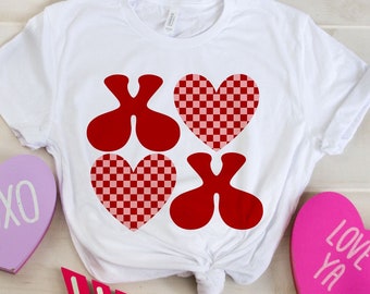 SVG retrò per San Valentino: design XOXO a scacchi (download digitale)