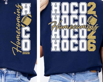 SVG PNG para o baile de boas-vindas de 2026 - Design para frente e verso com glitter dourado para o baile de boas-vindas de futebol americano de 2026 - (download digital)