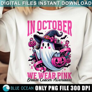 Pink Ghost Breast Cancer Awareness PNG: Halloween October (Digital Download)