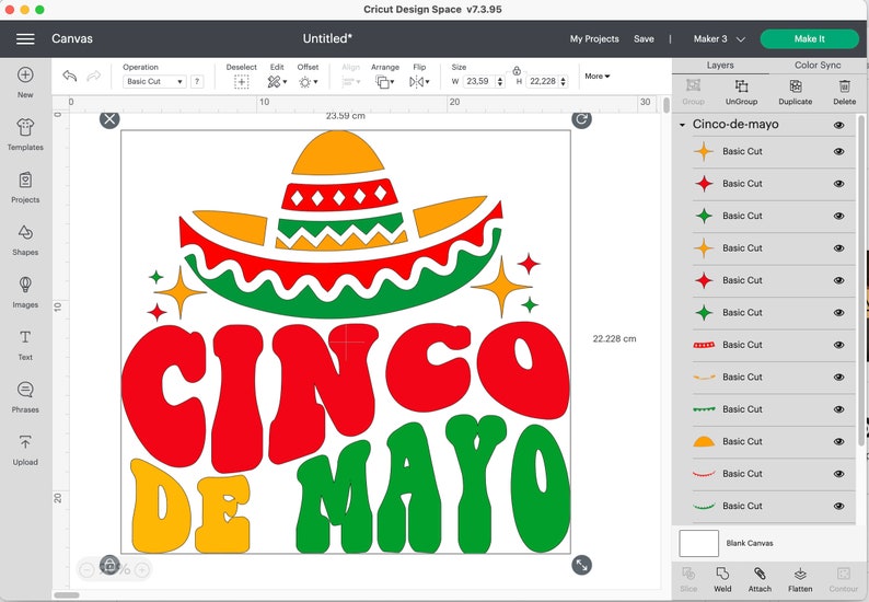 May include: A digital design for a Cinco de Mayo celebration. The design features a red, green, and yellow sombrero with a white and yellow pattern. The words "Cinco de Mayo" are written in a red, green, and yellow font. The design is perfect for creating a festive atmosphere for your Cinco de Mayo party.
