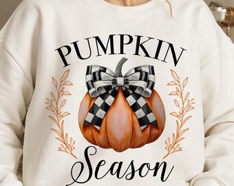 Checkered Bow Pumpkin PNG: Coquette Fall Design (Digital Download)