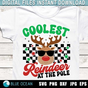 Coolstes Rentier an der Stange, Weihnachtsjunge SVG, Kinder Weihnachten SVG, lustiger Weihnachtsjunge Shirt PNG