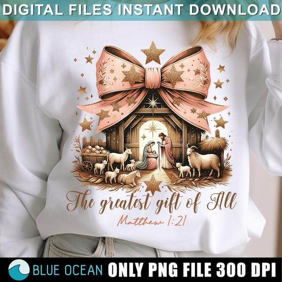 Greatest Gift of all PNG, Bow Nativity Png, Coquette Christmas Sublimation, Bow Manger png, Christian Coquette PNG, Jesus Manger PNG