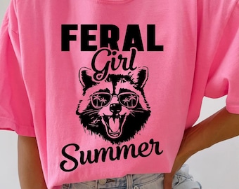 Feral Girl Summer Raccoon PNG: Beach Shirt Design (Digital Download)
