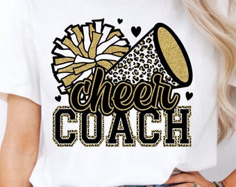SVG PNG de Treinador(a) de Cheerleading, SVG de Treinador(a), Líder de Torcida, Treinador(a), Sublimação em Dourado com Glitter, SVG de Líder de Torcida, Camiseta de Treinador(a) de Cheerleading