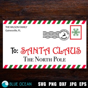 Santa Carta SVG, Santa Mail SVG, Santa Sobre Svg, Carta de Navidad Svg, Postal a Santa Svg, Carta del Polo Norte