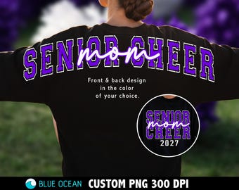 PNG de mãe de líder de torcida do último ano de 2027, PNG personalizado tamanho grande para uniforme universitário, design ombro a ombro (300 DPI, cores personalizáveis)
