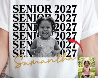 Design personalizado de camiseta com foto para formandos de 2027, estilo retrô (download digital)
