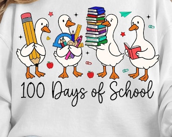 Lustige Gans 100 Tage Schule PNG, Lehrer-Shirt-Design (digitaler Download)
