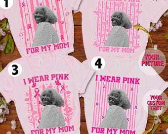 Foto personalizada "Eu visto rosa" em PNG, Conscientização sobre o câncer de mama, Eu visto rosa pela minha mãe, avó, irmã, amiga (adicione seu texto personalizado)
