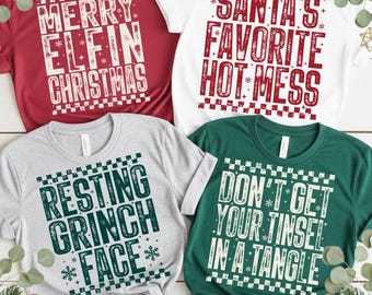 Trendy Christmas PNG Bundle, Preppy Christmas PNG SVG,  Chekered Retro Distressed Holiday Shirt Design Sublimation