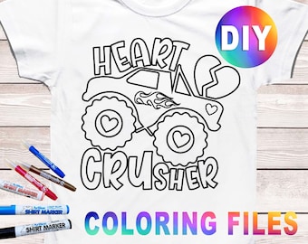 Camiseta para colorear con diseño de corazón triturado SVG: Diseño de San Valentín para niño (descarga digital)