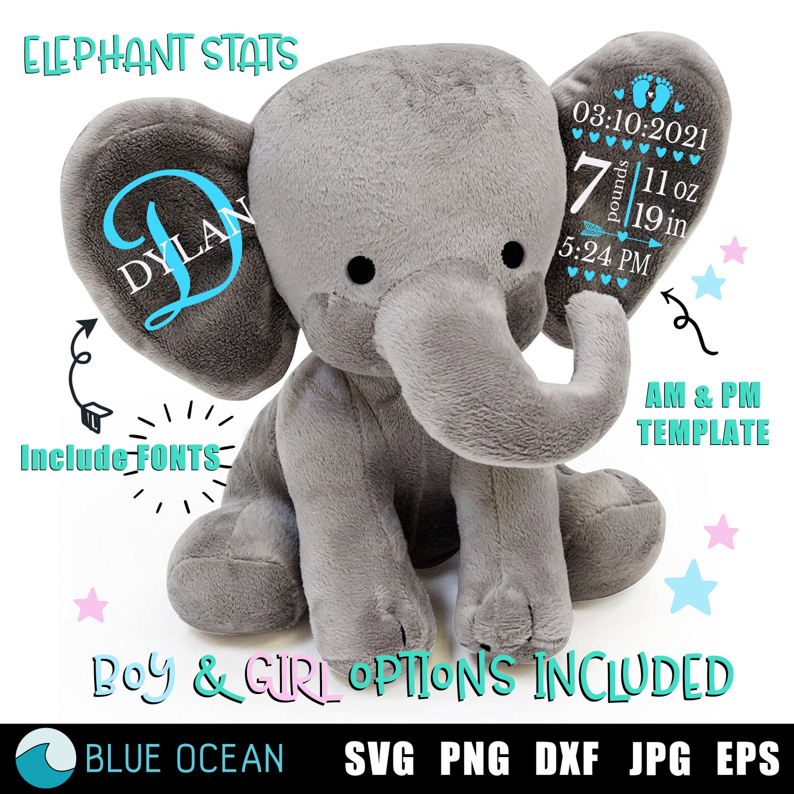 Birth Stats Elephant SVG Birth Announcement SVG Birth Stats - Etsy Canada