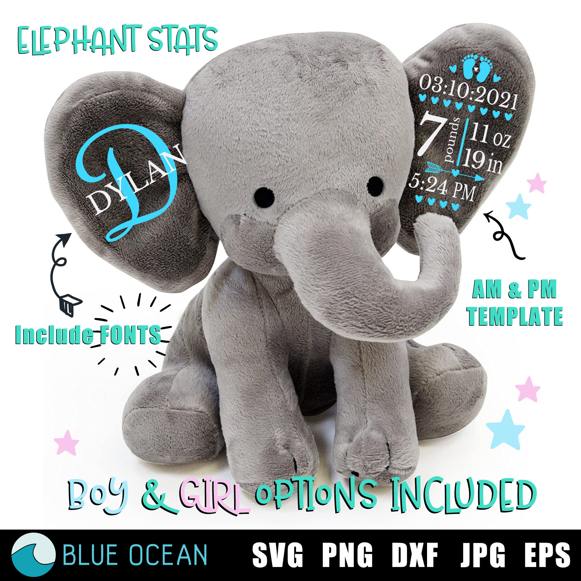 Elephant Birth Announcement Svg Ear Birth Stats Templ - vrogue.co