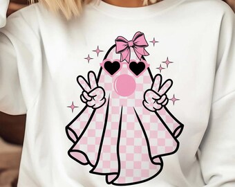 Karierter Geist mit Schleife PNG: Girly Halloween Shirt (Digitaler Download)