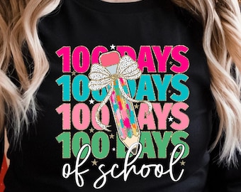 100 días de clases PNG: Lápiz coqueto con diseño brillante (descarga digital)