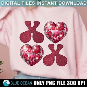 Bola de discoteca XOXO para San Valentín, Día de San Valentín en formato PNG, XOXO en formato PNG, Retro Valentines en formato PNG, Diseño de sublimación para el día de San Valentín, Camiseta para el día de San Valentín en formato PNG