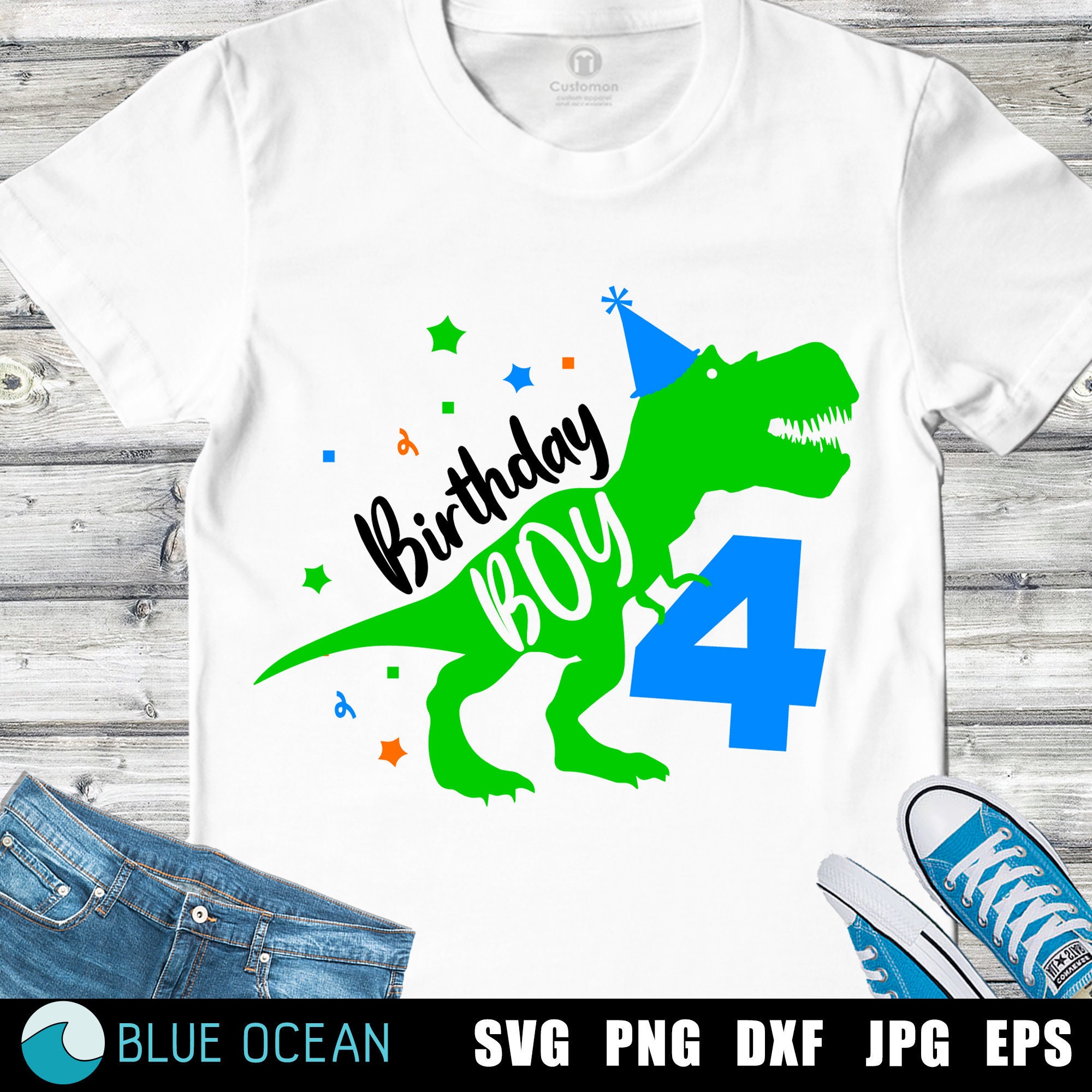 Garçon d'anniversaire de 4 ans quatre 4. Dino T-Rex' Autocollant