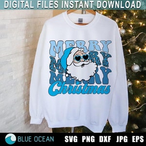 Feliz Natal SVG, Azul Natal SVG, Groovy Natal SVG, Papai Noel Png, Papai Noel Azul Png