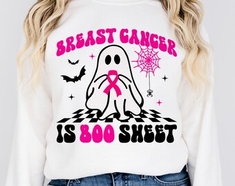 Breast Cancer is Boo Sheet Png, In October We Wear Pink SVG, Ghost Breast Cancer Awareness, Halloween Pink Ghost Tee, Pink Ribbon support