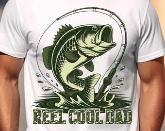 Reel Cool Dad Bass Fish Png, Funny Fishing Dad Digital File, Bass Fish PNG, Father's Day Shirt, Funny Father's day, Camo Fishing Dad Png