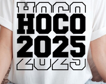 May include: White t-shirt with black text that reads "HOCO 2025".