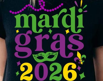 Mardi Gras 2026 SVG PNG:  New Orleans Mask and Beads design (digital download)