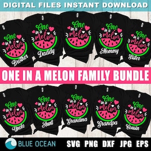 One In A Melon SVG, One In A Melon Family Bundle, Wassermelonen-Geburtstag SVG, passender Wassermelonen-Geburtstag, Wassermelonen-Svg, erstes Geburtstagskind