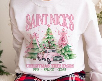 Pink Christmas Tree Farm PNG: Santa, Bow, Coquette (Digital Download)