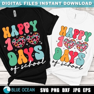 Happy 100 days of school SVG, 100 days of school SVG, Disco ball heart, Teacher 100 days shirt SVG