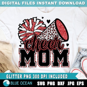 Cheer Mom svg, Leopard Megaphon svg, rote Cheerleader svg, Cheerleader Shirts svg, Pom Pom png