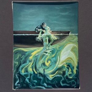 Mermaid/Siren and Pirate Oil Painting Art Print with Backing Board - &quot;A Dangerous Seductress&quot; 8.75in x 10.75in