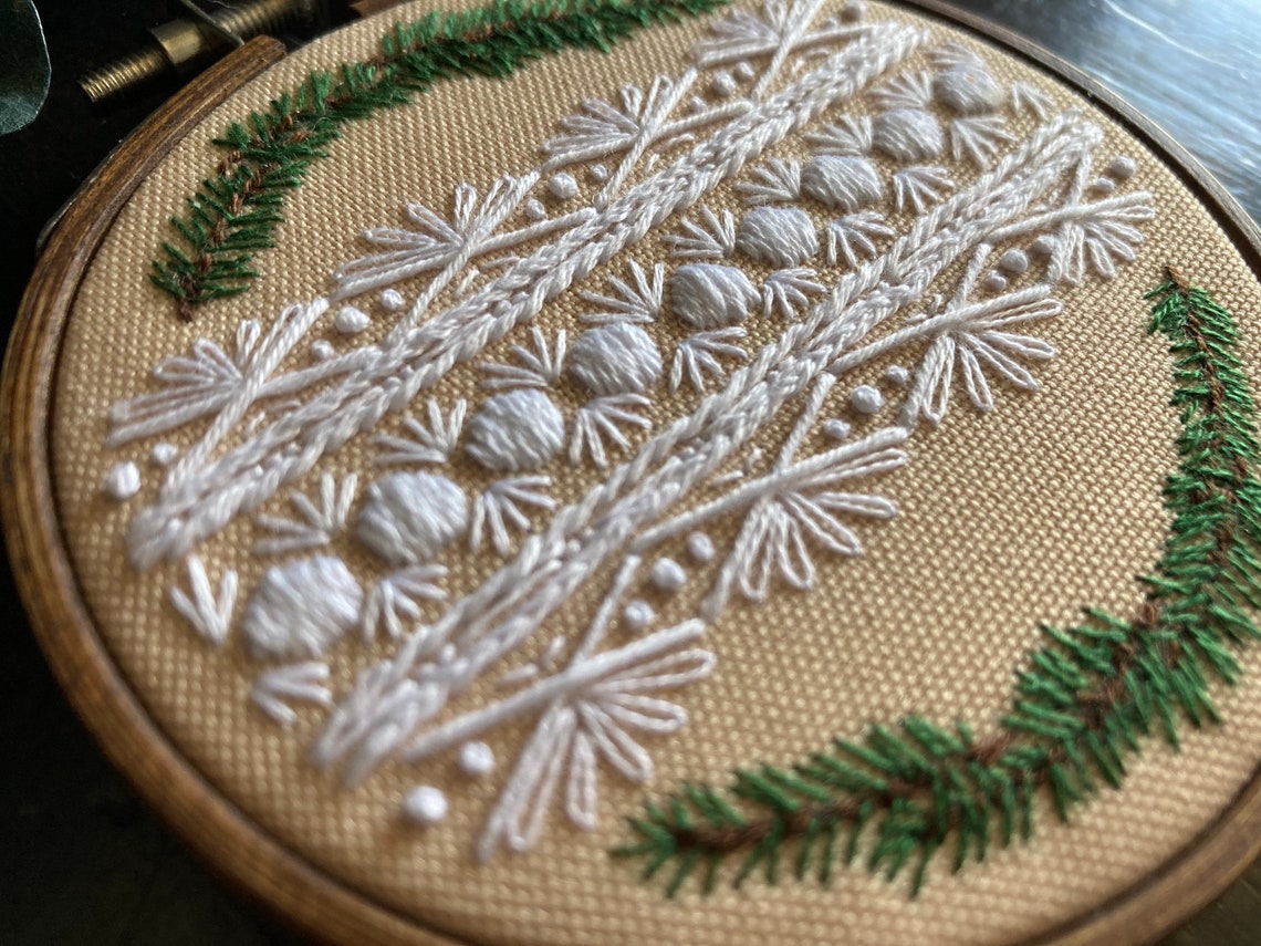 Pine Needles and White Lace Embroidery Hoop Fiber Art Wall Etsy