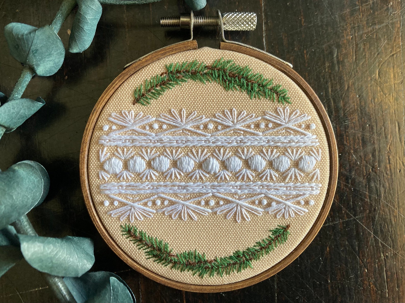 Pine Needles and White Lace Embroidery Hoop Fiber Art Wall Etsy