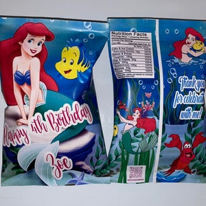 Bolsa de chip inspirada en la Sirenita -Favores de fiesta de la Sirenita - Cumpleaños de la Sirenita -Plantilla de bolsa - Digital -Bolsa de chip imprimible