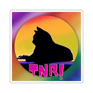 TNR Kiss Cut Sticker, Trap Neuter Return Rainbow met zwarte kat 2 inch vierkante sticker