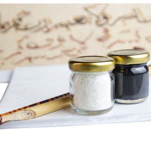 Set di calligrafia araba (Qalams, temperino, inchiostro, Lika, calamaio, carte), coltello per calligrafia, kit di arte per cappelli arabi in stile ottomano