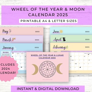 Wheel Of The Year 2025 Calendar Printable // Moon Calendar 2025 // Printable Calendar // Pagan Calendar // Northern Hemisphere // PDF