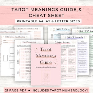 Guia de significados do tarô para impressão // Folha de dicas do tarô para impressão // Tarot pdf // Guia digital do tarô // Páginas do diário de tarô